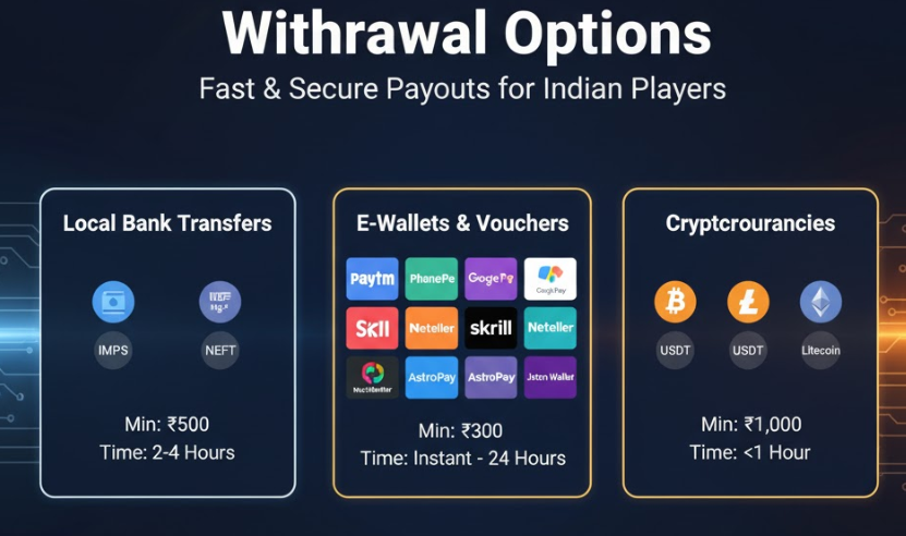 withdrawal options fast and secire payouts for indian players